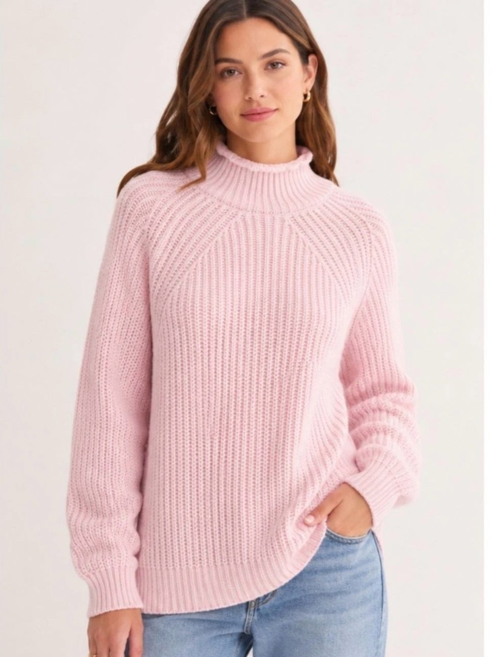 J. Crew Light Pink Ribbed Mock Neck Sweater